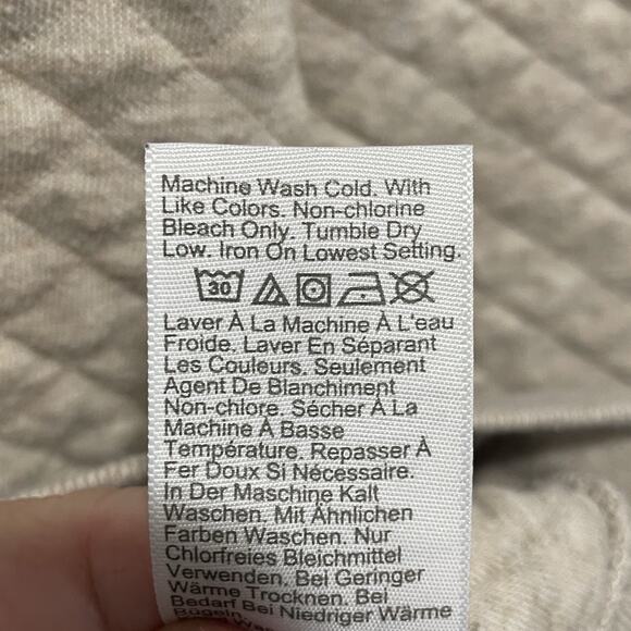 Preppy J Crew Mens Fleece Quilted Crewneck Sweatshirt Large Oatmeal Beige FLAW - Picture 6 of 7